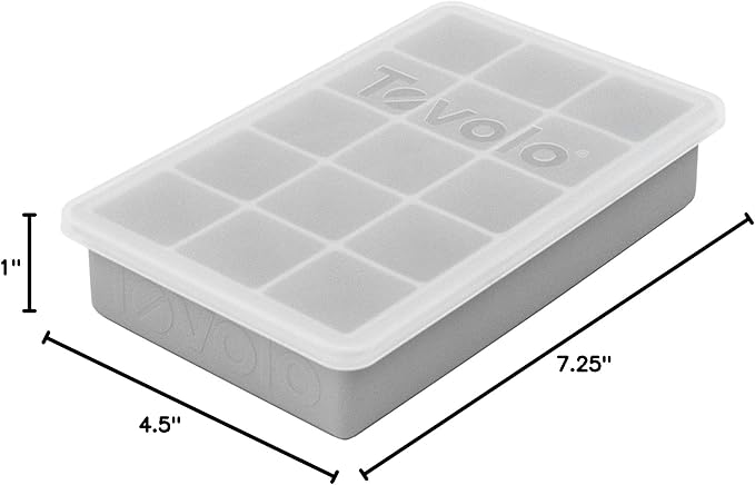 Tovolo Silicone Ice Cube Tray with Lid for Freezer Oyster Gray, Dishwasher Safe BPA Free Silicone Ice Cube Mold Tray with Cover, Easy Release 1 Inch Ice Cube for Coffee Cocktails Bourbon Whiskey