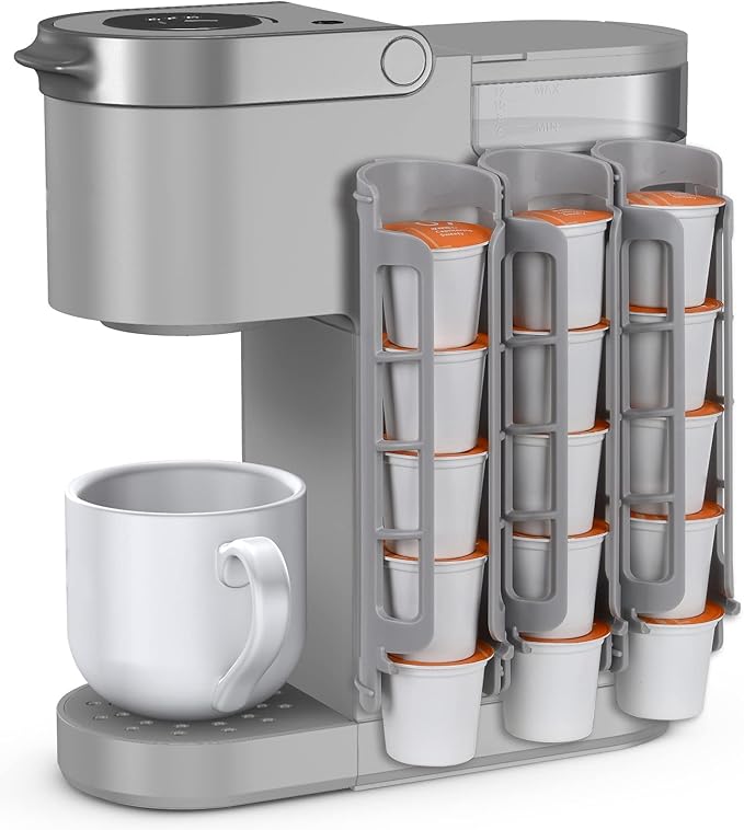 STORAGENIE Coffee Pod Holder Side Mount K Cup Pods Dispenser compatible with Keurig Coffee Makers, Perfect for Small Counters (3 Pack/For 15 K-Cups, LIGHT GREY)