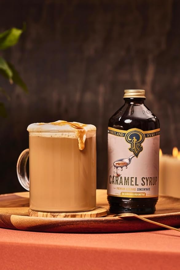 Portland Syrups Caramel Syrup – Flavoring for Coffee, Lattes, Cold Brew, Macchiatos, Cocktails, & Desserts – Ideal for Drinks & Adding a Caramel Touch to Any Beverage – 12 oz, 24 servings (Pack of 1)