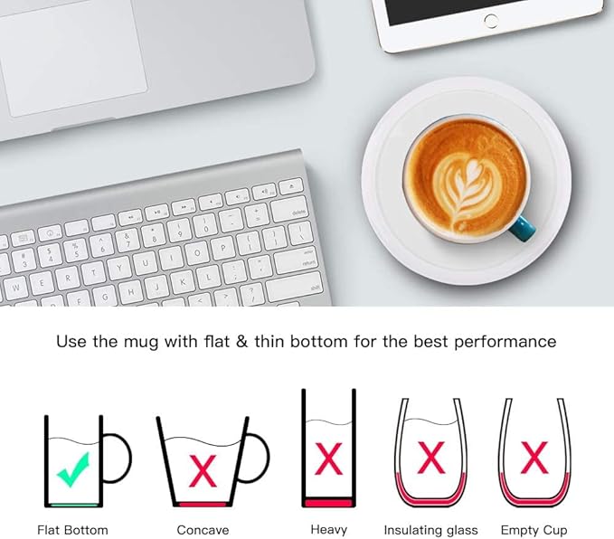 BESTINNKITS White Smart Coffee Auto On/Off Gravity-Induction Mug Office Desk Use, Candle Wax Cup Warmer Heating Plate (Up to 131F/55C)
