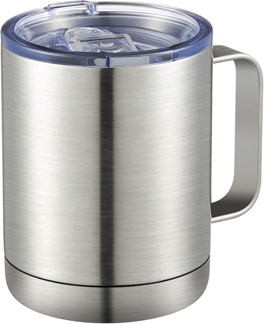 MEWAY 12oz Coffee Mug With Handle,Stainless Steel Insulated Travel Tumblers With Sliding Lid,Double Wall Vacuum Camping Cup for Hot & Cold Drinks Tea (Sliver,Set of 1)