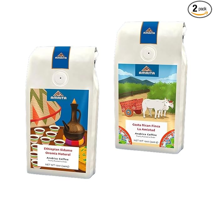 Bean Box Orlando Coffee Sampler, 2-Pack - Roasted by Amrita Certified Pure, Gourmet Arabica Coffee, Variety Pack - Freshly Ground