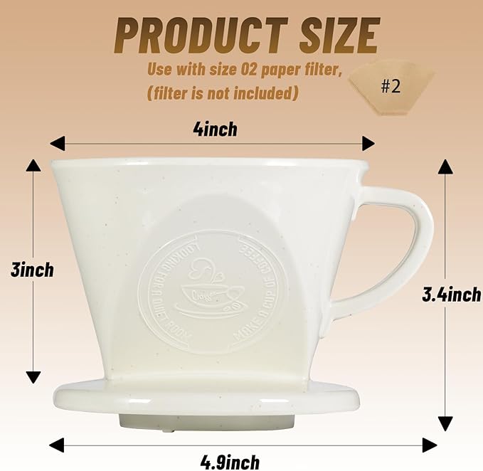 Melamine Pour Over Coffee Maker with 3 Drip Holes, Pour Over Coffee Dripper For Camping, Home, Café, Size 02 (White)