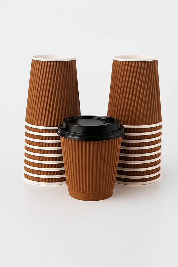 To Go Coffee Cups With Lids - 22 oz Disposable Coffee Cup With Lid. Large Togo Travel Paper Ripple Hot Cups Insulated For Hot, Cold Beverage Drinks, No Sleeves Needed (50, Brown)