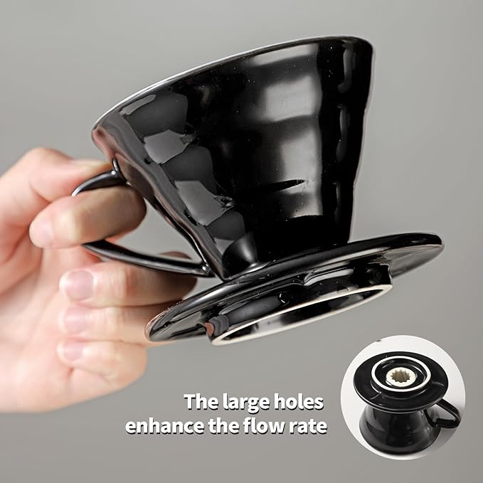 Bincoo Pour Over Coffee Dripper-Ceramic Coffee Dripper Pour Over Cone Coffee Maker Size 01,Portable Coffee Maker For for Home, Cafe, Restaurants (Black)