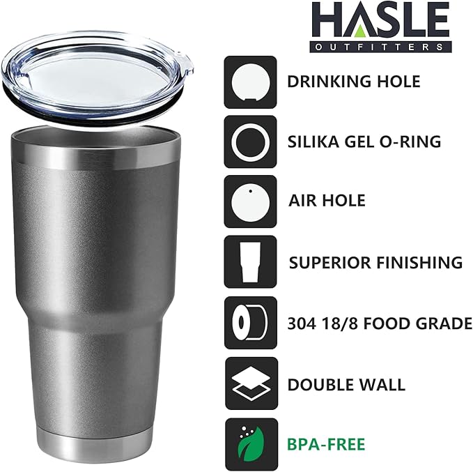 HASLE OUTFITTERS 30oz Stainless Steel Tumbler, Double Wall Vacuum Insulated Travel Mug Tumbler, Durable Insulated Coffee Mug, Gift Box Set (Grey, 8)