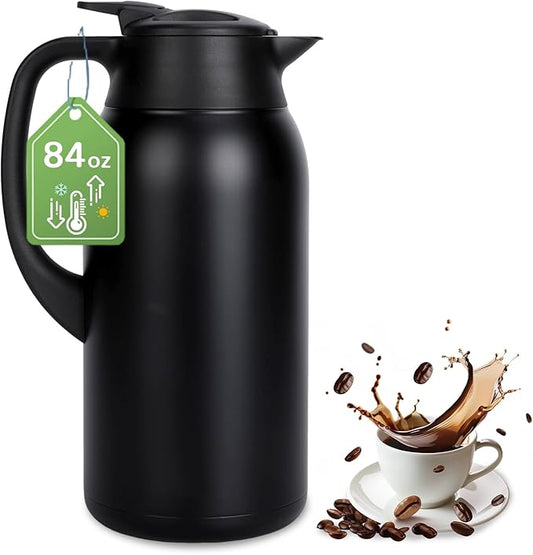 316Stainless Steel Coffee Carafe 84oz - 12 Hours Hot & 24 Hours Cold Large Capacity Coffee Server for Home/Office/Camping Black
