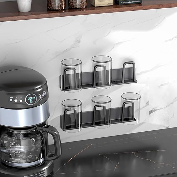 2pcs Mug Hooks Wall-Mounted Mug Holder, Coffee Cups Holder Hanger no Drilling,Mug Rack Hooks with 3 Cup Holders,Cups Storage Hooks for Kitchen, Living Room, Office (Black-3cup)