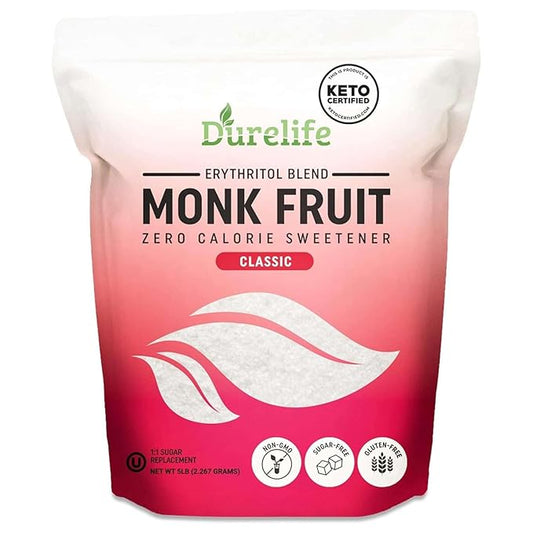 Durelife Monk Fruit Sweetener, Classic - Sugar Substitute, Keto Diet Friendly, 1:1 Zero Calorie, White Sugar Substitute - 5 lb (Packaging May Vary)