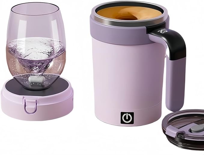 Self Stirring Coffee Mug Equipped with Temperature Display,2026 Upgrade Self Stirring,Heated Coffee Mug Rechargeable,Suitable various scenarios such daily adjustment,office,mug with lid (Purple)