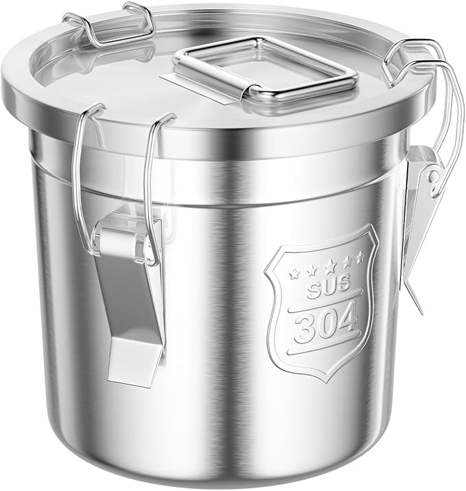 304 Stainless Steel Airtight Canister, 1.6Gal /203oz/6L Airtight Food Storage Container with Lid Lock Clips, Flour Container Metal Bucket Food Storage Container for Rice, Flour, Grain, Coffee Bean