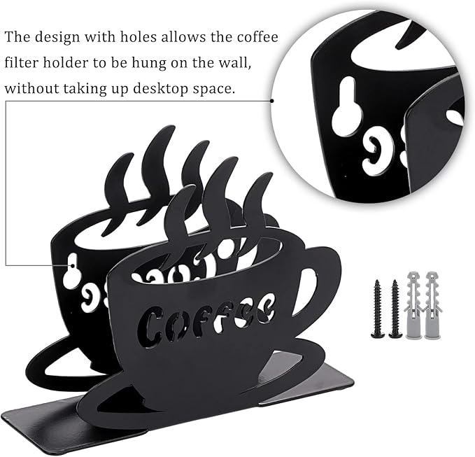 ELLDOO Coffee Filter Holder, Metal Wall Mounted Cone Coffee Filter Storage, Pour Over Coffee Filter Stand Paper Dispenser Rack for Cafe Kitchen Office, Art Decor Coffee Station Accessories