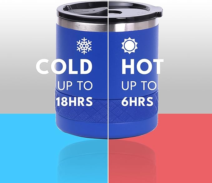 Elemental Recess Lowball Tumbler, 10oz Triple Wall Stainless Steel Cup with Non-Shattered Tritan Lid, Insulated Whiskey Glass, Insulated Coffee Tumbler Mug for Hot & Cold Drinks - Royal Blue