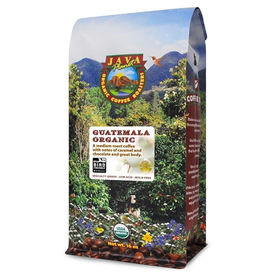 Low Acid Organic Coffee – Whole Bean, Mold-Free & Stomach Friendly by Java Planet, Guatemalan Single Origin Coffee, Medium Roast, Smooth Full Flavored, Smithsonian Bird Friendly, 1LB Bag