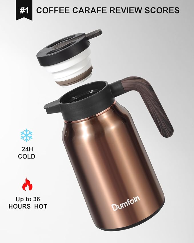 Carafes for Hot Liquids 51 oz - 12 Hour Stainless Steel Thermal Coffee Carafe-Insulated Coffee Carafes For Keeping Hot/Cold Coffee, Tea, Water, 1.5 Liter Beverage Dispenser(2 Gold)