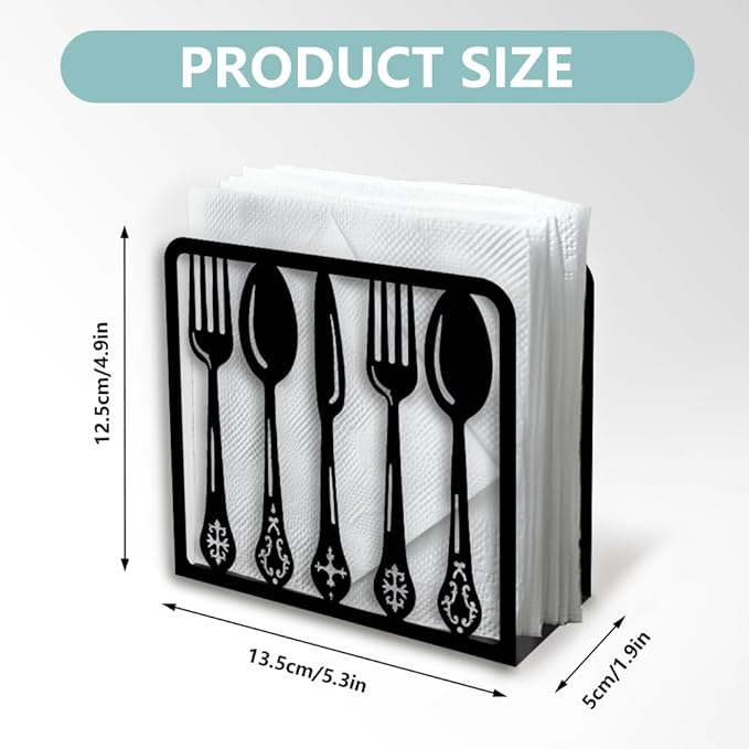 Tableware Decorative Black Metal Napkin Holder for Table, 4.9" x 4.9" x 1.9" Standing Napkin Holder for Home Kitchen Restaurant Picnic Party Coffee Bar Dining Room