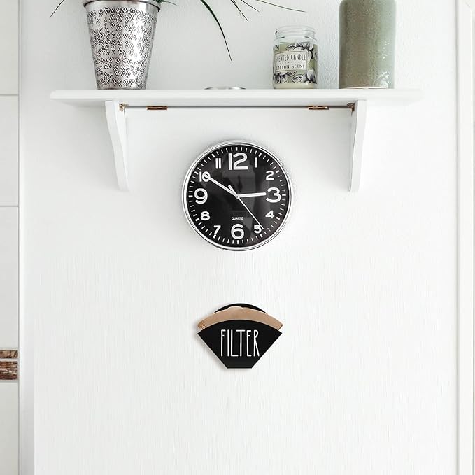 Farmhouse Wood Coffee Filter Holder - Wall Mounted Cone Filter Dispenser for Coffee Bar Decor (Black)