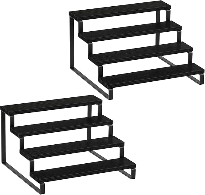 Giikin Wooden Display Stand Riser - Set of 2, 3 Tier Organizer Stand for Perfume, Cupcakes, Home & Shop, Black
