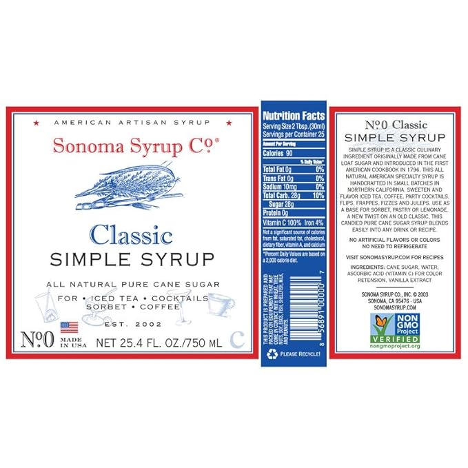 Sonoma Syrup Co. Classic Simple Syrup 25.4 fl oz | for Coffee, Cocktails, and Cooking | Hand Crafted in the USA