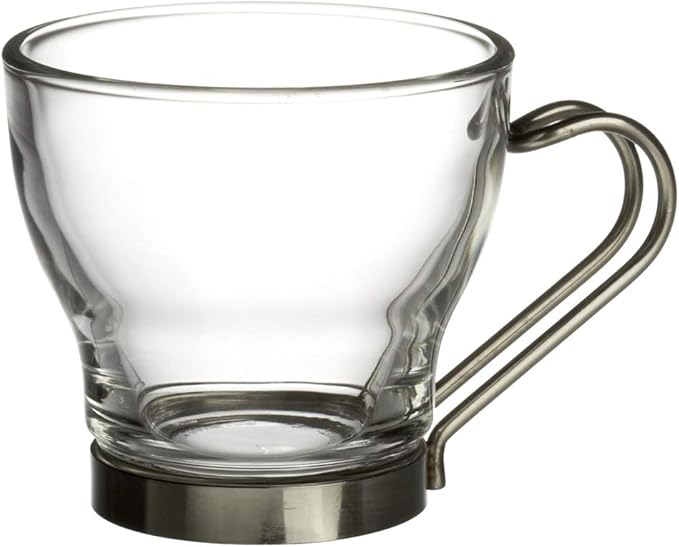 Bormioli Rocco Verdi Espresso Cup With Stainless Steel Handle, Set of 4, Gift Boxed, 3.5 ounces