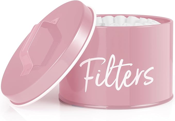 DRASTAR Coffee Filter Holder, Filter Storage with Lid for Counter, Storage Basket Container for Coffee Bar Accessories Decor, Pink