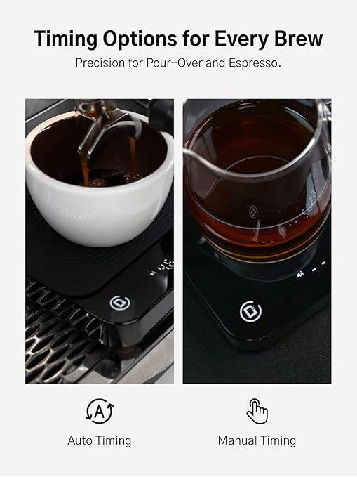 Digital Coffee Scale with Timer and Flow Rate Tracking, 0.1g Precision, 3kg Capacity, Rechargeable, Smart App Compatible, Ideal for Espresso and Pour Over Brewing