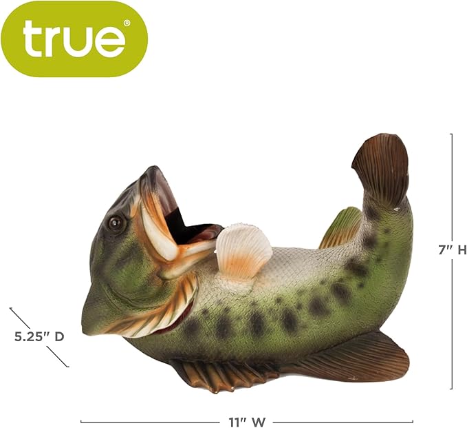 True Boozy Bass Polyresin Wine Bottle Holder - Table Top and Counter Wine Rack, Animal Home Decor - Set of 1, Green, Holds 1 Standard Wine Bottle