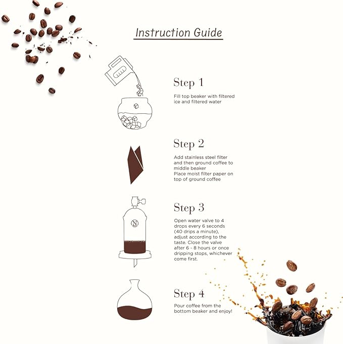 Nispira Cold Brew coffee Maker Ice Coffee Drip Machine with Advanced Slow Drip Technology Borosilicate Glass with Wood Tower, 6-8 Cup, Brown