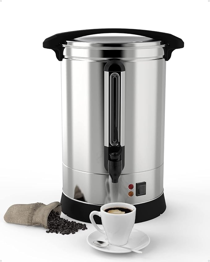 100 Cup Coffee Urn, 14L/3.7 Gal Large Capacity Stainless Steel Electric Coffee Percolator, Hot Beverage & Hot Cafe Dispenser with Fast Brew & Auto Keep-Warm, for Party Buffet Catering