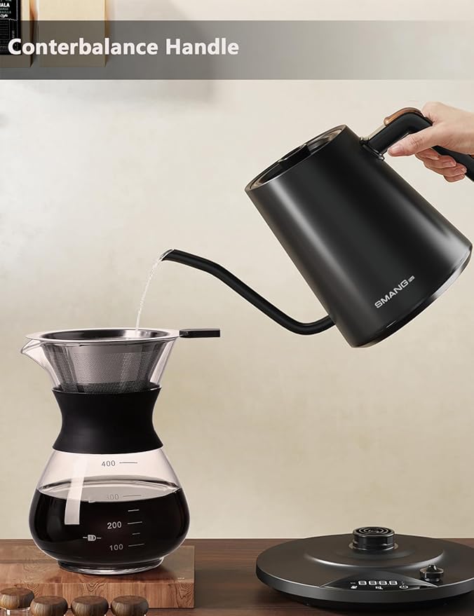 Electric Kettles Gooseneck Electric Kettle with 1°F Precision Temp Control Fast Boiling Pour Over Coffee & Tea Kettle, 304 Stainless Steel, BPA-Free, 0.9 Liter, Black(Kettle + Pour Over Coffee Maker)