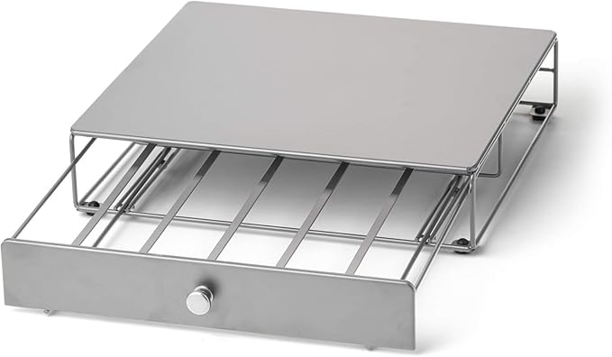 Nifty Coffee Pod Drawer - Silver Finish, Compatible with K-Cups, 36 Pod Pack Holder, Non-Rolling, Compact Under Coffee Pot Storage Sliding Drawer, Slim Home Kitchen Counter Organizer