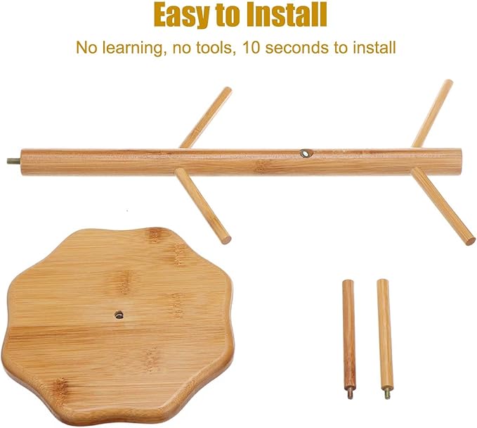 Bamboo Countertop Mug Tree Stand with 6 Hooks, Octagon Base Coffee Cup Tree