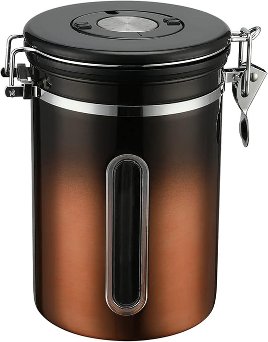Coffee Canister, Airtight Coffee Container with Date Tracker Lid, Stainless Steel Canister for Kitchen Food Storage (Black-Copper, 22oz)