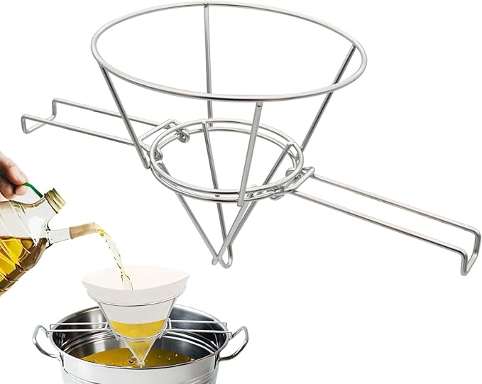 Fryer Filter Stand - Maple Syrup Cone Filter Stand, Stainless Steel Strainer Rack, Folding Arms Design | Commercial Cooking Food Preparation For Restaurant Hotel Kitchen Supplies Accessories