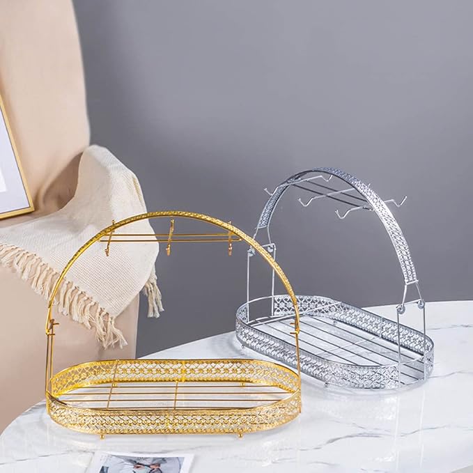 Mug Holder Coffee Cup Holder Stand Dishes Organizer Wrought Iron Mug Drainer Storage Drying Rack for Counter Cabinet Table Kitchen Restaurant Office (Silver A)