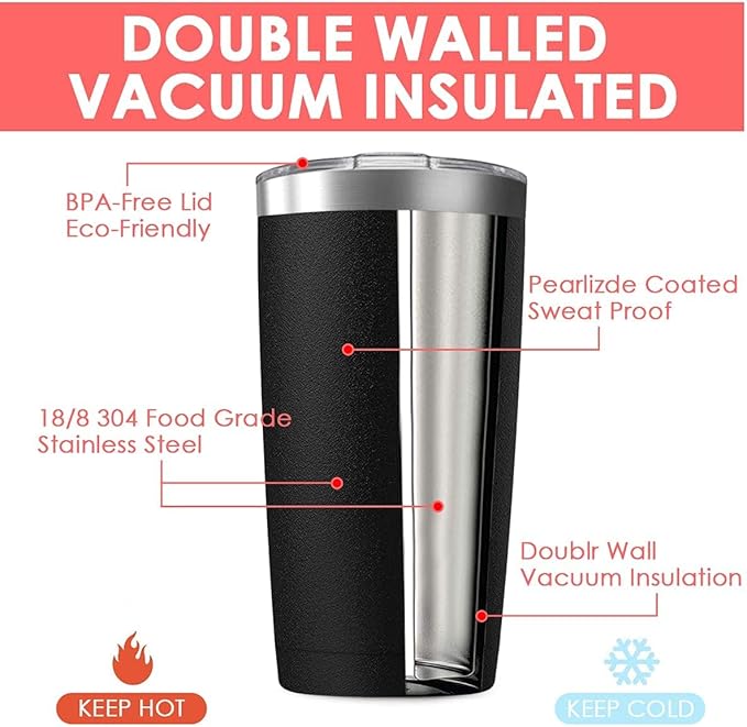 20oz Tumbler Vacuum Insulated Travel Mug with Lids, Stainless Steel Double Wall Bulk Cup for Home, Office, Outdoor Suitable for Vehicle Cup Holders(Set of 8, White)