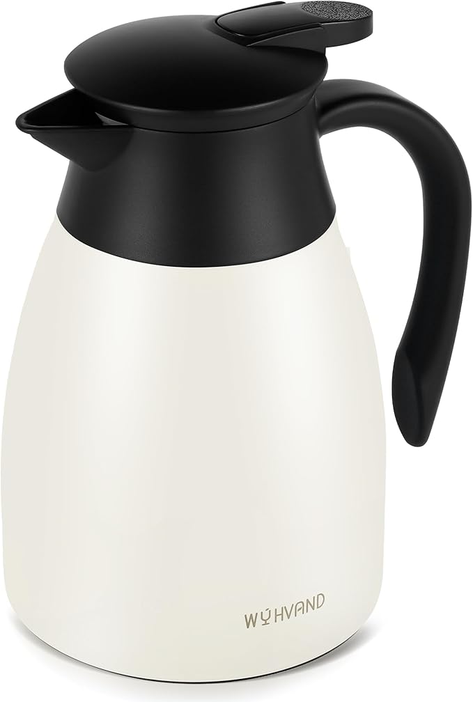 34 Oz Thermal Coffee Carafe, Stainless Steel Insulated Vacuum coffee crafts to keep coffee hot, 1 Liter Tea Water Coffee and Beverage Dispenser (Cream)