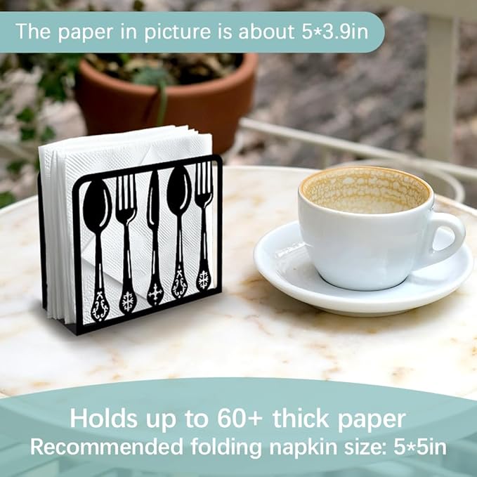 Tableware Decorative Black Metal Napkin Holder for Table, 4.9" x 4.9" x 1.9" Standing Napkin Holder for Home Kitchen Restaurant Picnic Party Coffee Bar Dining Room