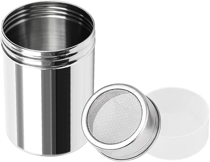 Powder Sugar Shaker Duster with Lid, Fine Mesh Shaker Powder Cans for baking soda Cocoa Cornstarch Coffee Flour ect(1 Pack)