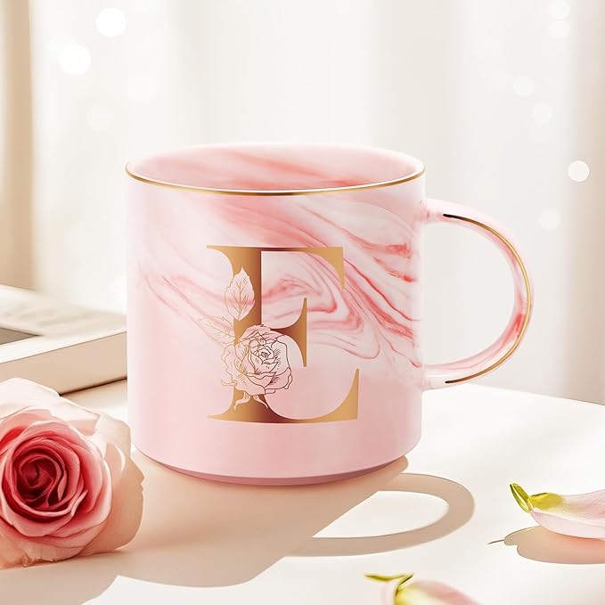 Personalized Gifts for Women Coffee Mug, Initial Customized Gift Monogrammed A-Z Coffee Mug 12 OZ, Christmas Anniversary Birthday Gifts for Women Mom Grandma Friend Sister Wife(E)