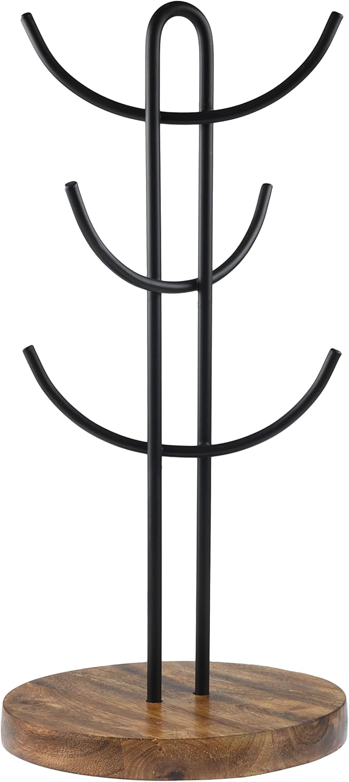 Tribello Coffee Mug Holder for Counter, Coffee Mug Tree Organizer for Kitchen - 6 Cup Holder - Modern Farmhouse Coffee Bar Accessories Steady Mug Tree Stand