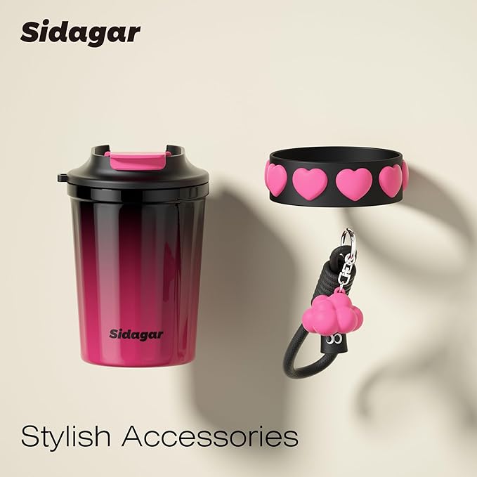 12 OZ Travel Coffee Mug with Lid Spill Proof Leak Proof, Stainless Steel Thermal Coffee Tumbler for Hot and Cold, Resuable Insulated Coffee Cup For Women, Black and Pink