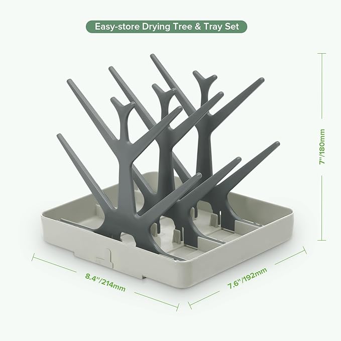 haakaa Portable Baby Bottle Drying Rack, Space Saving Bottle Drying Tree for Bottles/Pump Parts/Pacifiers and Other Baby Essentials, Easy-Store Dryer Rack Great for Home & Travel, BPA Free (Grey)