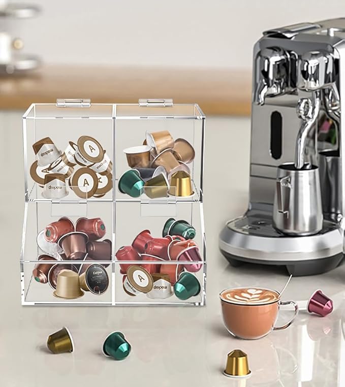 8611 Clear Countertop Storage for Coffee Capsules, Acrylic Holder Organizer, Coffee Filter Holder, Pods Holder for Counter