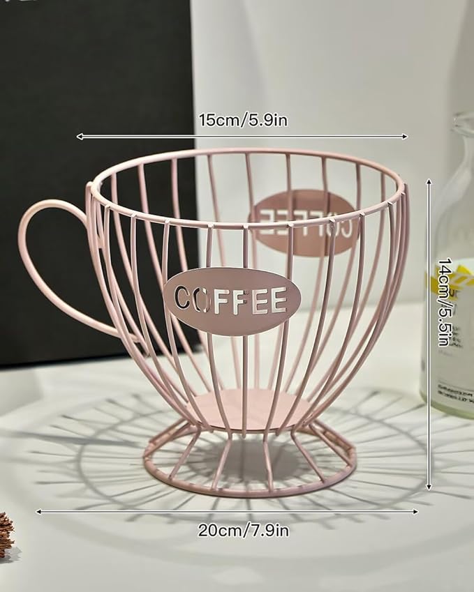 Coffee Pod Holder Large Capacity Coffee Pod Storage Metal Kitchen Countertop Organizer for Home Office Pink