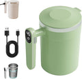 Automatic Stirring Coffee Mug,Magnetic Stirring Cup with Lid for Home Office Travel,Stainless Steel Rotating Self Mixing Mug for Coffee/Milk/Tea/Hot Chocolat (A-Green-Rechargeable)