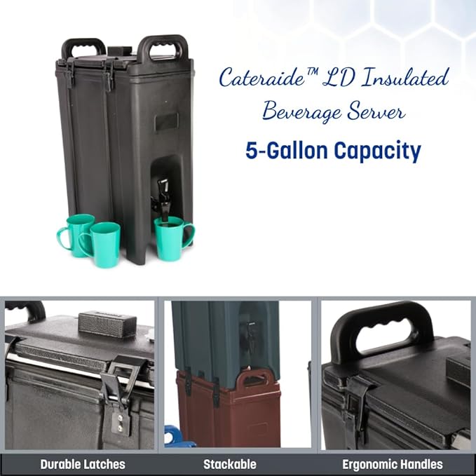 Carlisle FoodService Products Cateraide Insulated Beverage Dispenser with Handles for Catering, Events, Kitchens, And Restaurants, Plastic, 5 Gallons, Black