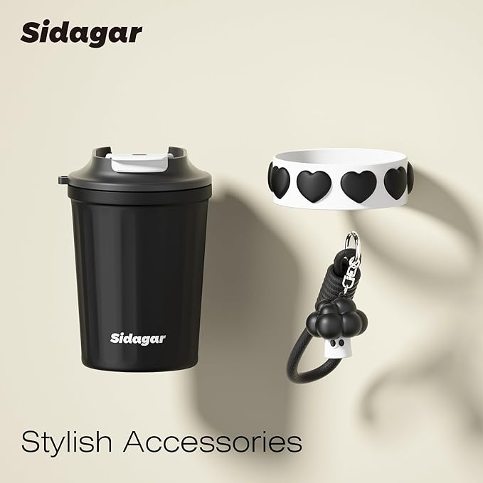 12 oz Travel Coffee Mug Spill Proof Leak Proof, Stainless Steel Thermal Coffee Cup with Lid, Resuable Cup for Hot and Cold, Portable Tumbler for Women, Black