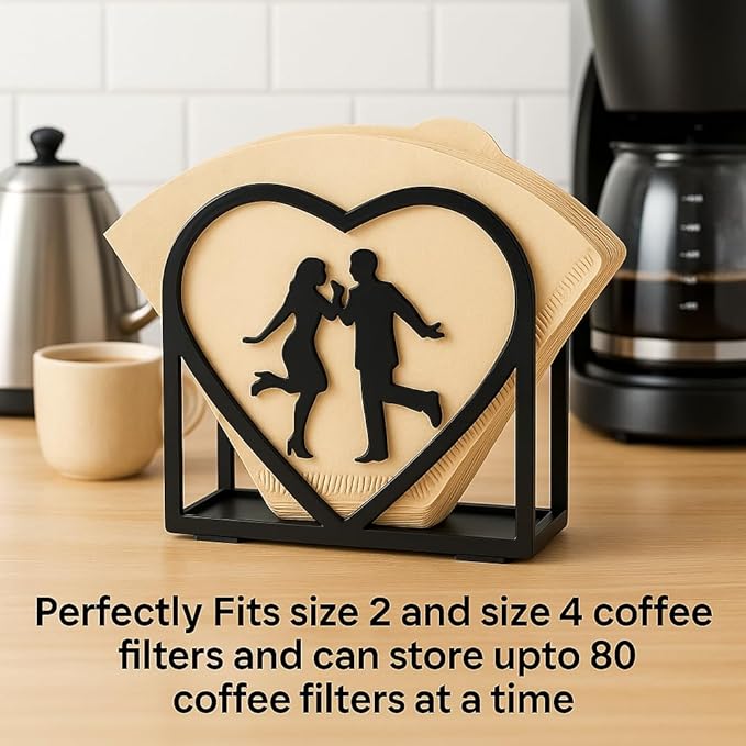 2-Pack Romantic black Napkin Holder for table – Love Theme Metal Napkin Dispenser for Kitchen, Dining Table, Valentine's Day – Fits Everyday & Cocktail Napkins, Coffee Filter Holder for Size #2 & #4