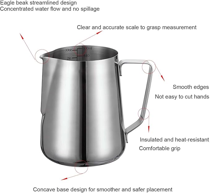 stainness steel milk frothing pitcher - 12 OZ Espresso Steaming Pitchers Cappuccino Coffee Machine Accessories Jug Cup With internal scale with Decorating Pen Latte Art
